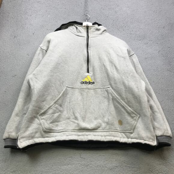 Vintage 90s Adidas Reversible 1/2 Zip Jacket Hoodie Mens Small Black Yellow Gray - Picture 1 of 15